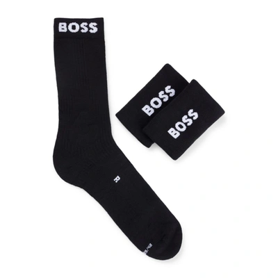 Shop Hugo Boss Logo-trimmed Regular-length Socks And Wristbands Gift Set In Black