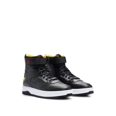 Shop Hugo Basketball-inspired High-top Trainers With Branded Details In Black