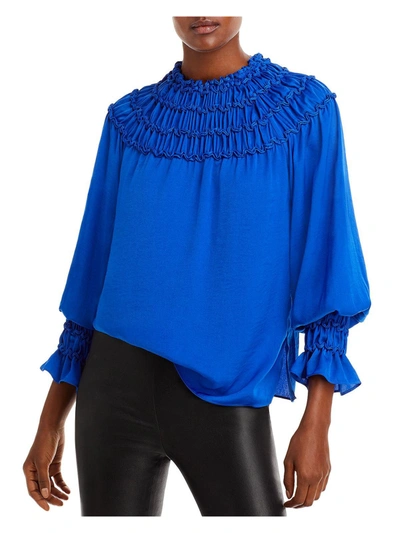 Shop Kobi Halperin Womens Satin Ruffled Blouse In Blue