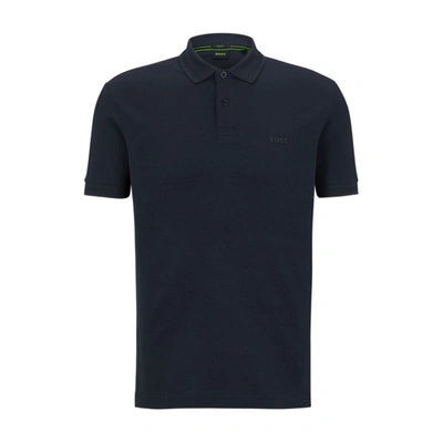 Shop Hugo Boss Cotton-piqu Polo Shirt With Tonal Logo In Blue