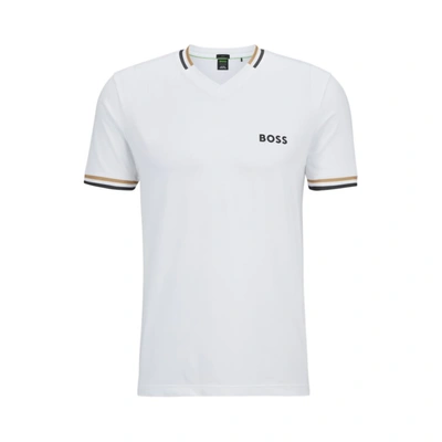 Shop Hugo Boss X Matteo Berrettini Slim-fit T-shirt With Signature Stripes In White