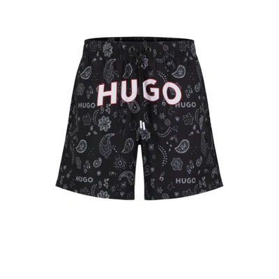 Shop Hugo Swim Shorts With Logo And Paisley Print In Black