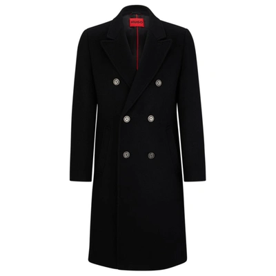 Shop Hugo Slim-fit Coat In A Wool Blend In Black