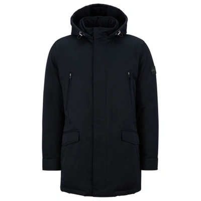 Shop Hugo Boss Down-filled Hooded Jacket With Logo Patch In Blue