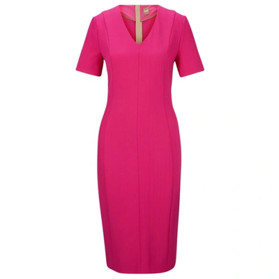 Shop Hugo Boss V-neck Business Dress With Short Sleeves In Pink