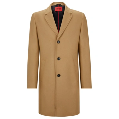 Shop Hugo Wool-blend Coat With Ivory-nut Buttons In Beige