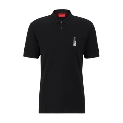 Shop Hugo Cotton-piqu Polo Shirt With Marker-inspired Logo In Black