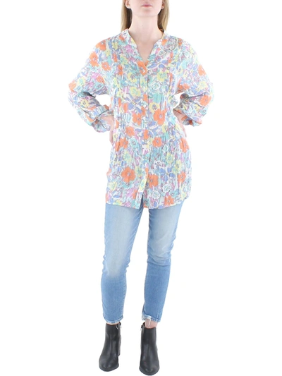 Shop Ruby Rd. Plus Womens Silky Gauze Banded Collar Button-down Top In Multi