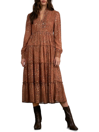 Shop Elan Womens Tiered Chiffon Midi Dress In Multi