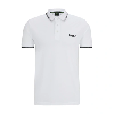 Shop Hugo Boss Polo Shirt With Contrast Logos In White