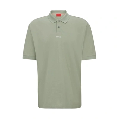 Shop Hugo Cotton-piqu Polo Shirt With A Contrast Logo In Green