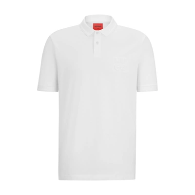 Shop Hugo Stacked-logo-embossed Polo Shirt In Cotton Piqu In White