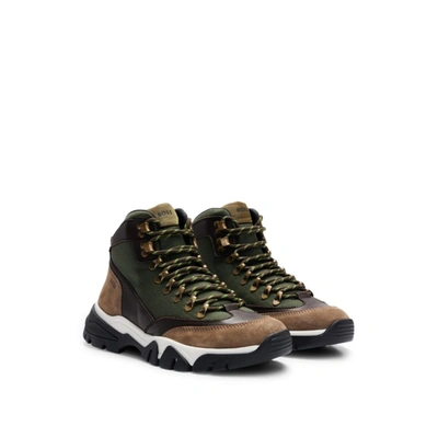 Shop Hugo Boss Hiking-inspired Boots In Suede And Leather In Green