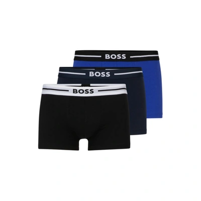 Shop Hugo Boss Three-pack Of Stretch-cotton Trunks With Logo Waistband In Multi