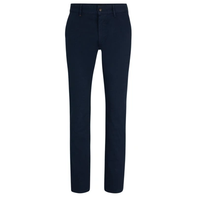 Shop Hugo Boss Slim-fit Trousers In Stretch-cotton Satin In Blue