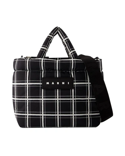 Shop Marni Ew Nylon Print Tote Bag -  - Leather - Black