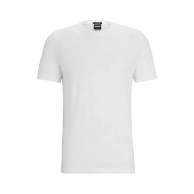 Shop Hugo Boss Mercerised-cotton T-shirt With Large Jacquard-woven Monograms In White