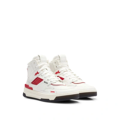 Shop Hugo Boss High-top Basketball-inspired Trainers In Leather In White