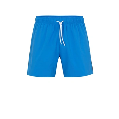 Shop Hugo Boss Recycled-material Swim Shorts With Signature Stripe And Logo In Blue