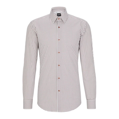 Shop Hugo Boss Slim-fit Shirt In Printed Stretch Cotton In Red