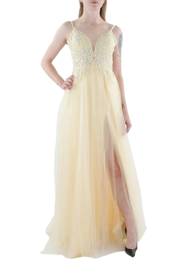 Shop Blondie Nites Juniors Womens Embellished Maxi Evening Dress In Yellow