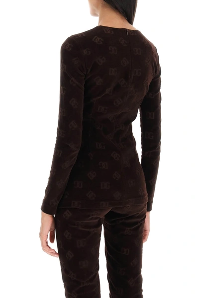 Shop Dolce & Gabbana Long-sleeved Top In Monogram Chenille Women In Brown