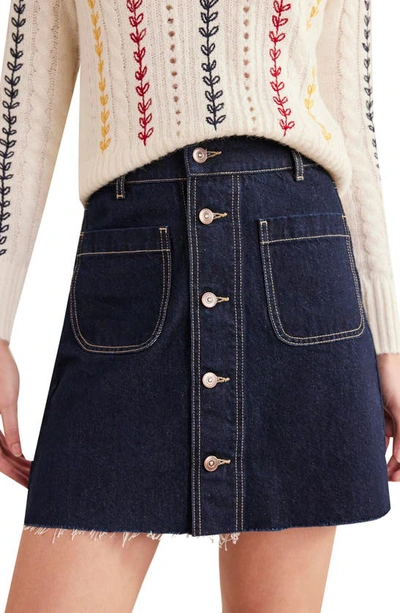 Boden Button Through Denim Skirt In Indigo