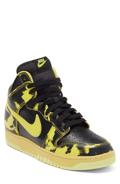 Nike Black And Yellow Dunk Hi 1985 Leather Sneakers In Black/ Yellow Strike