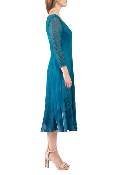 Shop Komarov Tiered Charmeuse & Chiffon Dress In Peacock Blue Ombre