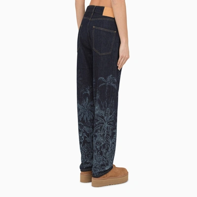 Shop Alanui Blue Regular Jeans With Floral Pattern