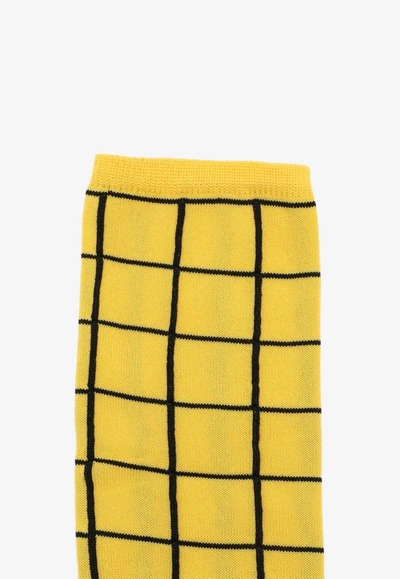 Shop Marni Check Pattern Ankle-length Socks In Yellow