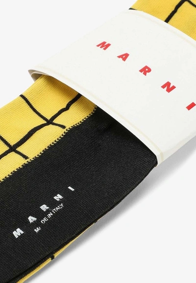 Shop Marni Check Pattern Ankle-length Socks In Yellow