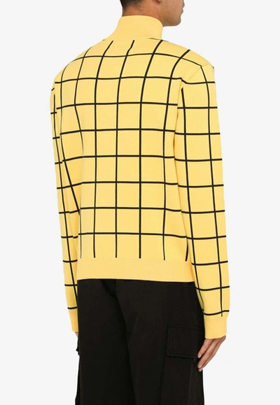 Shop Marni Check Pattern Zip-up Cardigan In Yellow