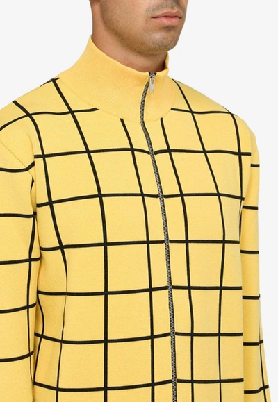 Shop Marni Check Pattern Zip-up Cardigan In Yellow