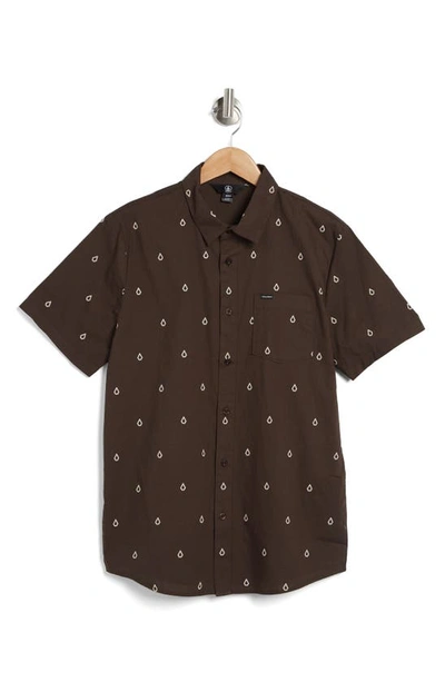 Shop Volcom Patterson Short Sleeve Button-up Shirt In Dark Chocolate