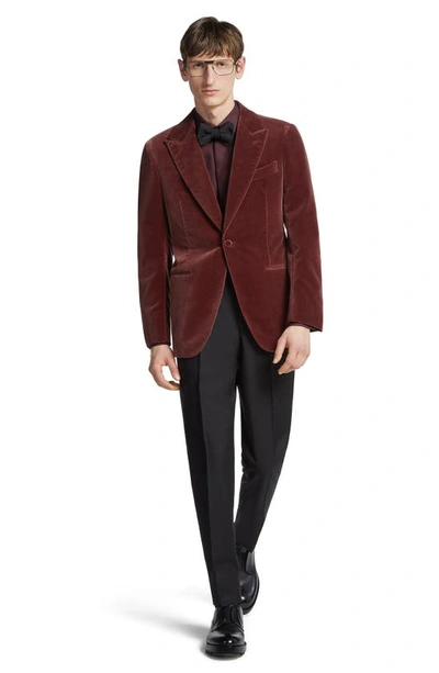 Zegna Couture Peak Lapel Velveteen Dinner Jacket In Deep Rose