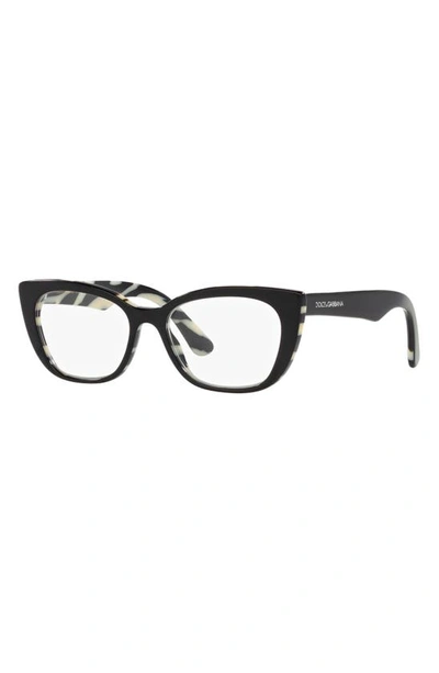 Shop Dolce & Gabbana 49mm Cat Eye Optical Glasses In Black White