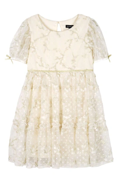 Shop Zunie Kids' Metallic Embroidered Swiss Dot Mesh Party Dress In Ivory
