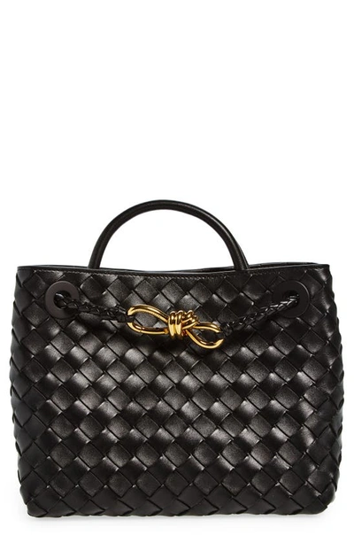 Bottega Veneta Small Andiamo Intrecciato Shoulder Bag In Black Brass/ Black