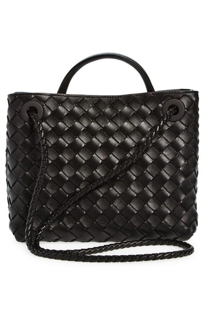 Bottega Veneta Small Andiamo Intrecciato Shoulder Bag In Black Brass/ Black