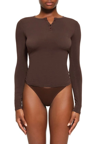 Shop Skims New Vintage Long Sleeve Henley Top In Cocoa
