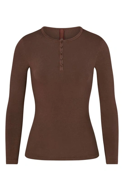 Shop Skims New Vintage Long Sleeve Henley Top In Cocoa