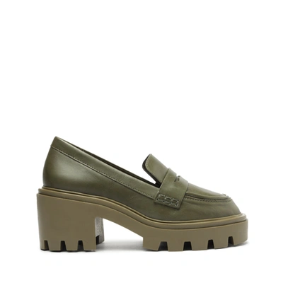 Shop Schutz Viola Tractor Leather Flat In Military Green