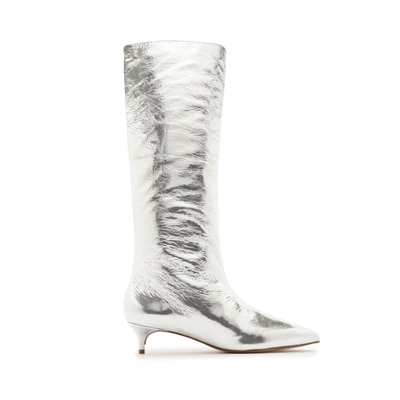 Shop Schutz Gail Up Smashed Metallic Leather Boot In Silver