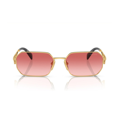 Shop Prada Eyewear Rectangular Frame Sunglasses In Gold