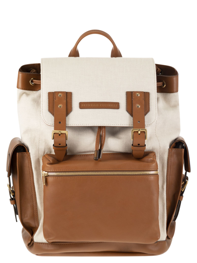 Shop Brunello Cucinelli City Backpack In Leather And Fabric