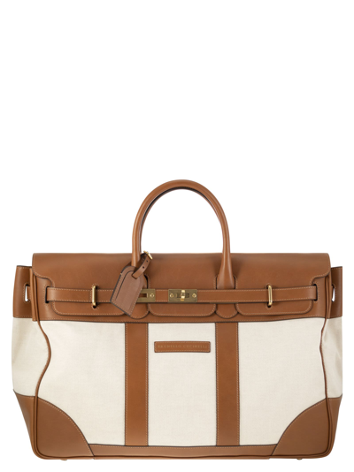 Shop Brunello Cucinelli Country Bag In Leather And Fabric