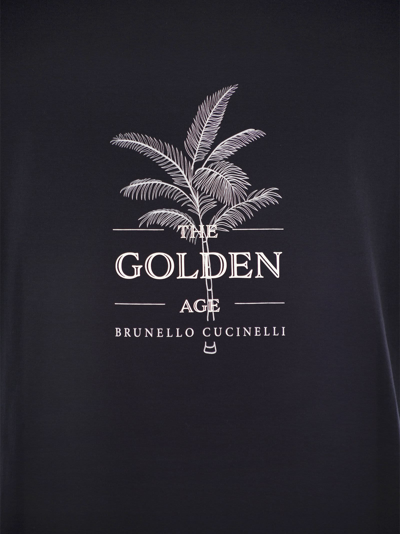 Shop Brunello Cucinelli Crew Neck Basic Fit Cotton Jersey T Shirt With Print