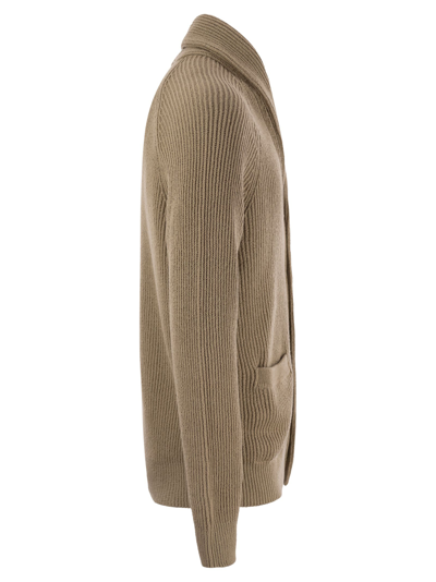 Shop Brunello Cucinelli Pure Cotton Ribbed Cardigan With Metal Button Fastening