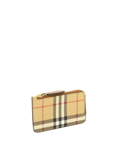 Shop Burberry Check And Leather Zip Card Case